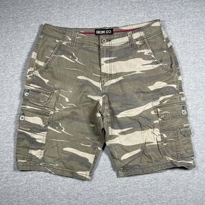 IRON CO. Cargo Shorts Mens 34 Green Camo Cotton Spandex Canvas Workwear Casual